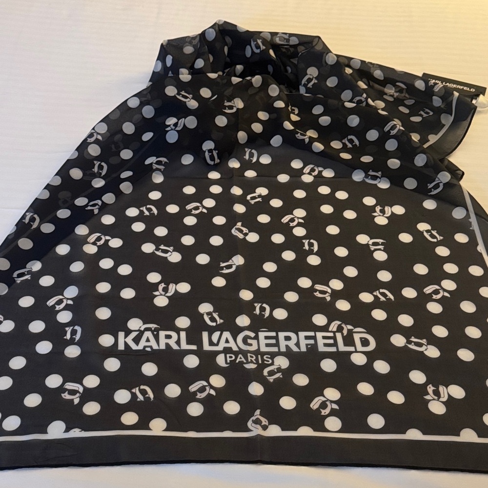 Karl Lagerfeld Black Scarf with White Dots - Picture 7 of 9